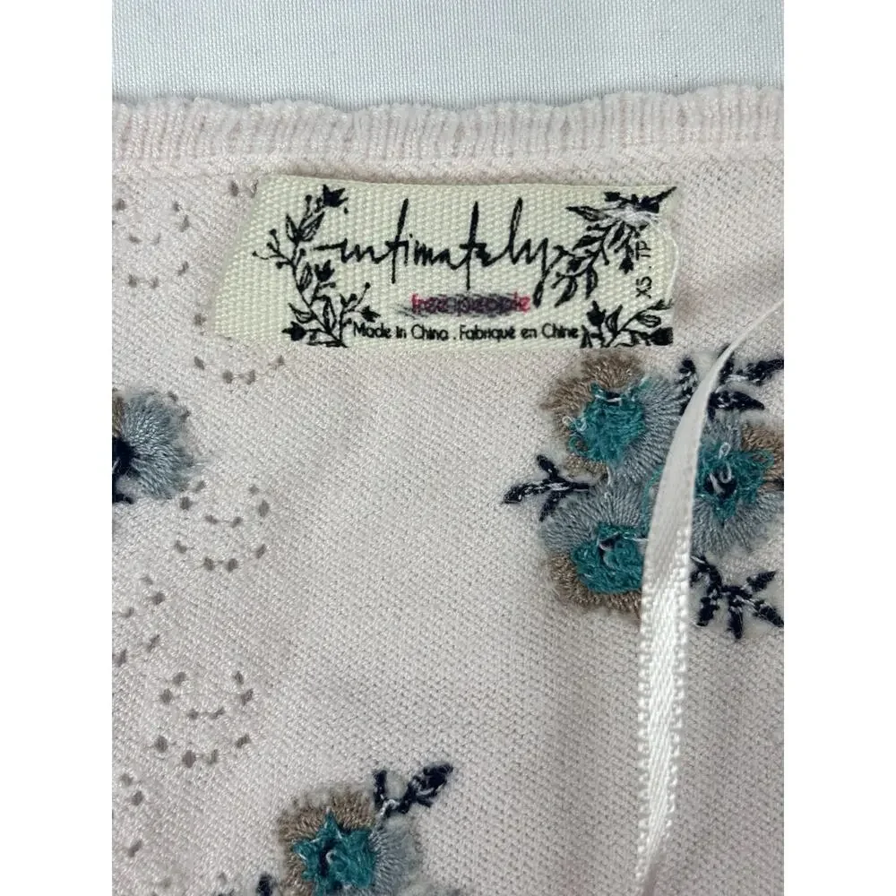 INTIMATELY FREE PEOPLE Chill Out Pointelle Crop Top Pink Floral Boho V-Neck XS